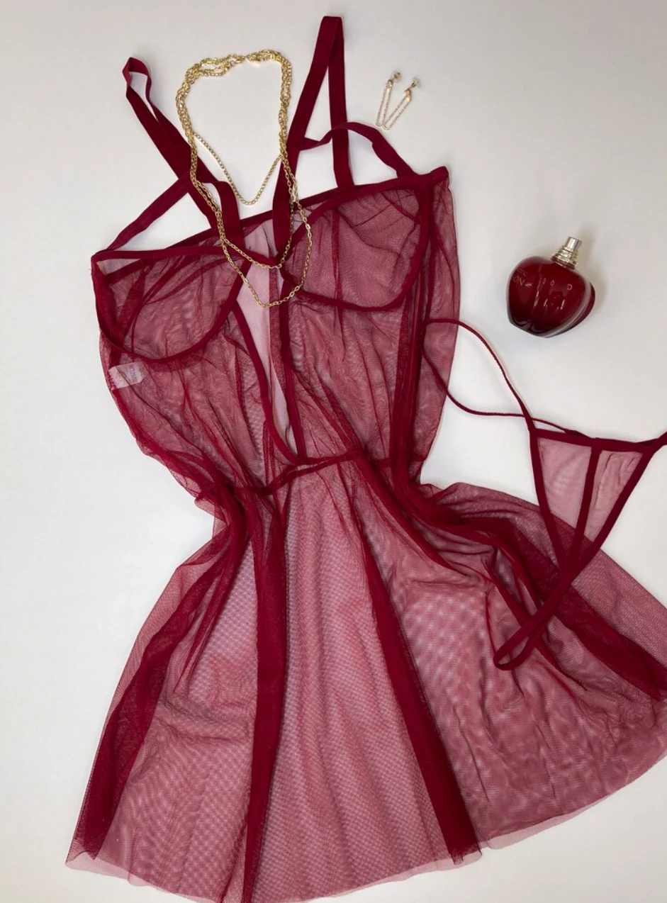 Büyük Beden Bordo Fantezi Gecelik