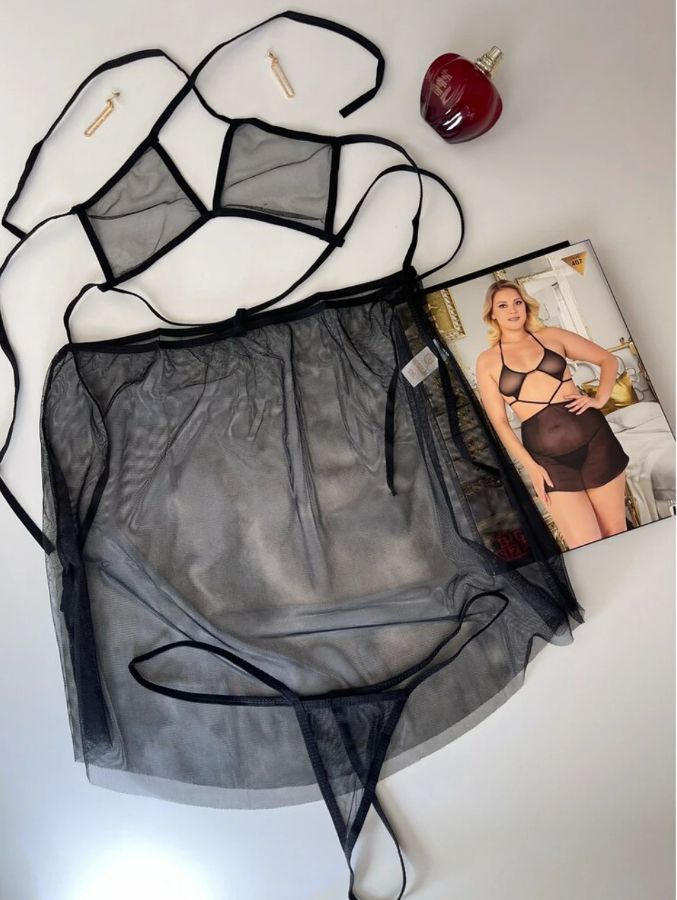 BÜYÜK BEDEN SİYAH FANTEZİ GECELİK 