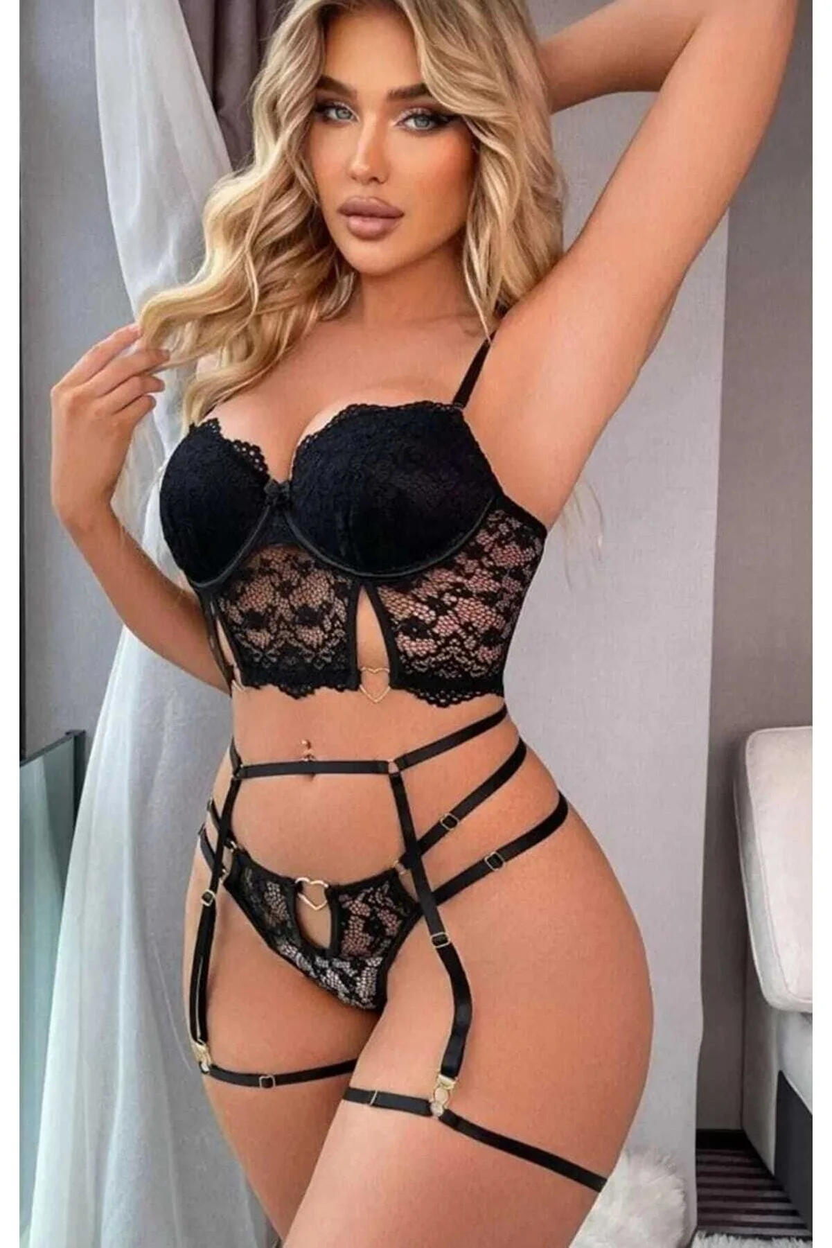 BLACK SWAN Dantelli Büstiyerli Jartiyer Takım