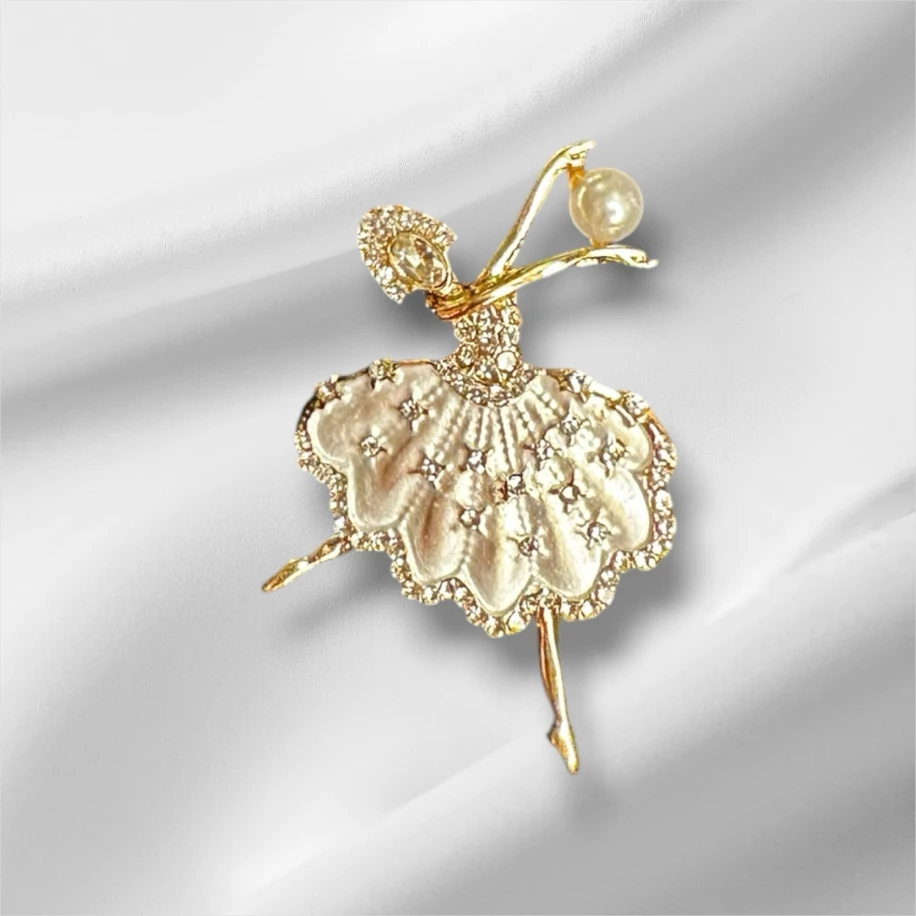 Balerin inci detaylı taşlı broş