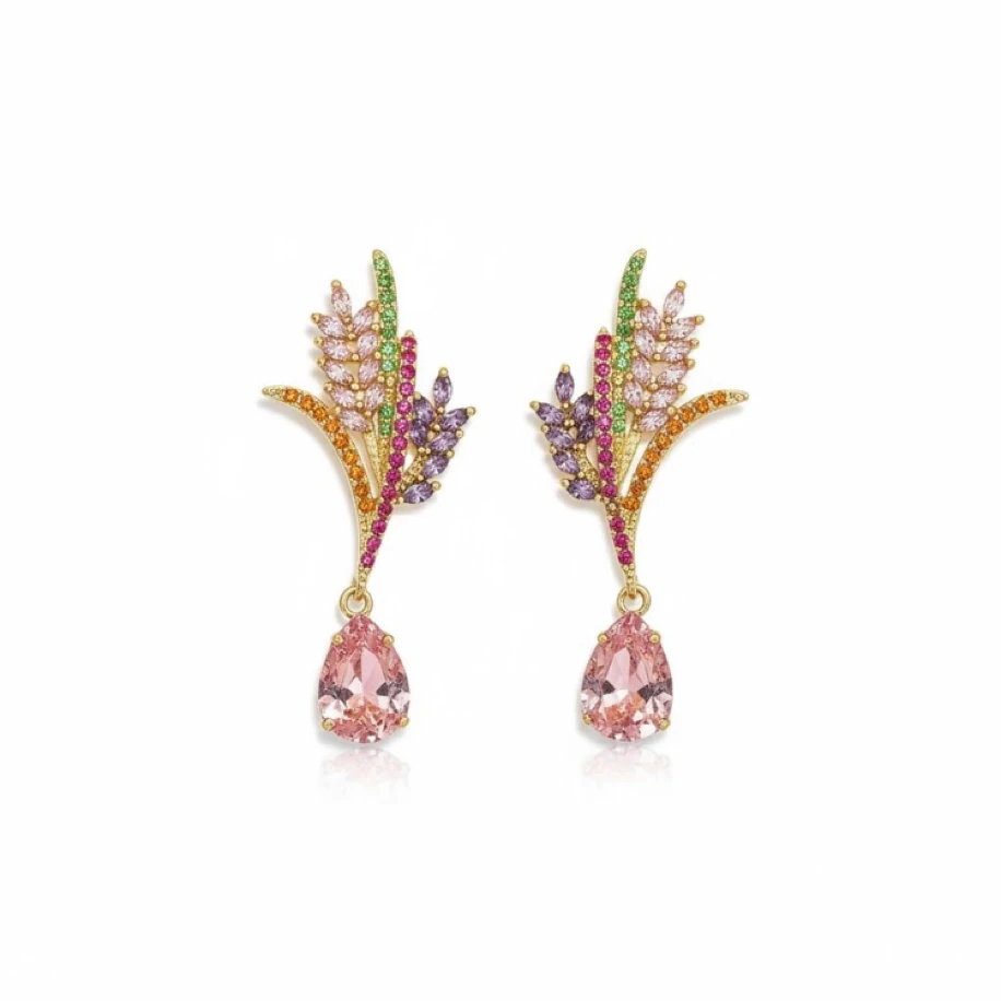 Pembe Taşlı Renkli VIP Küpe