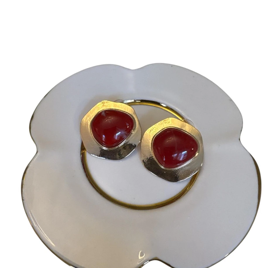 Hakiki kırmızı taş Gold kaplama küpe