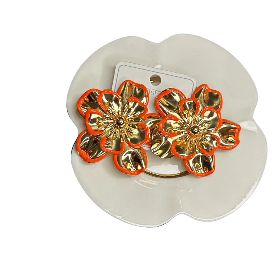 Gold kaplama turuncu çiçek ithal küpe