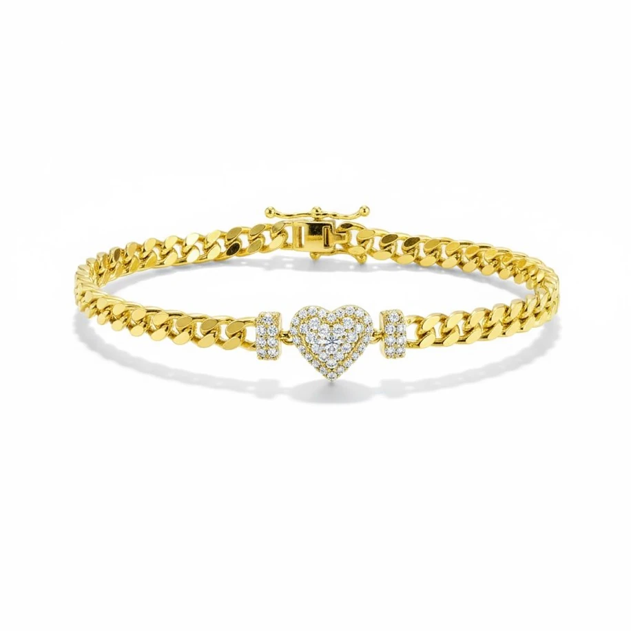 Kalplı Taşlı Hasır Kelepçe Bilezik