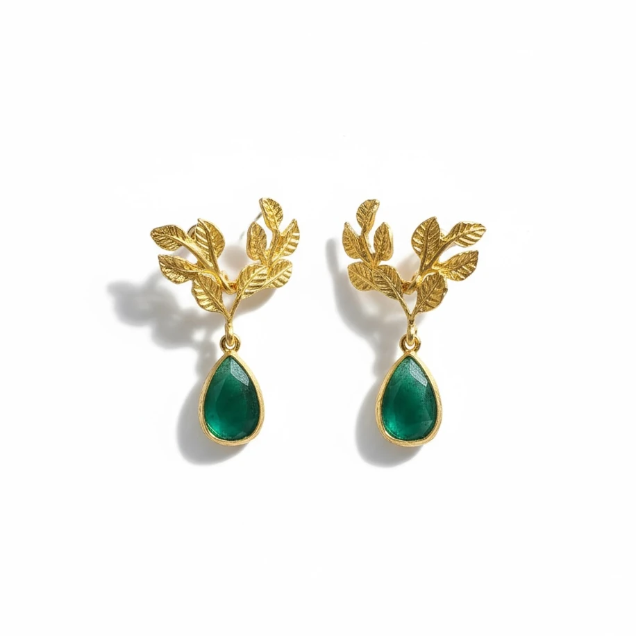 Zümrüt Yeşil İthal Gold kaplama küpe