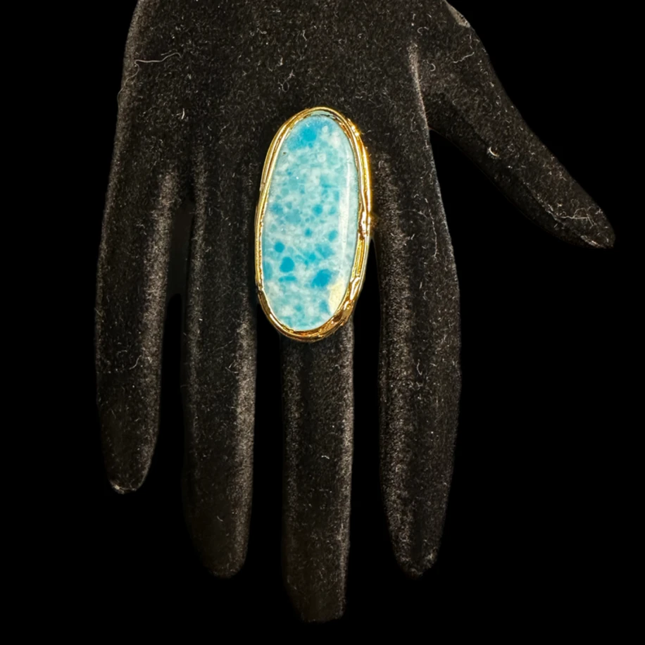 Hakiki taş gold kaplama mavi yüzük