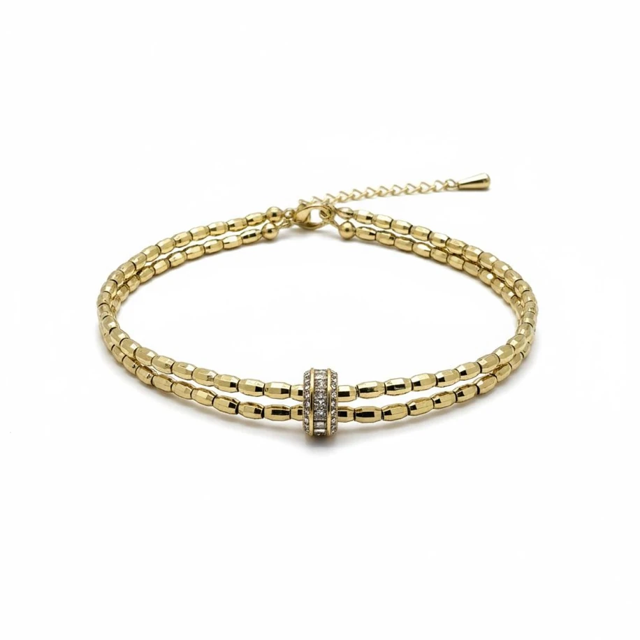 Beyaz Taş Detaylı Gold VIP Bileklik