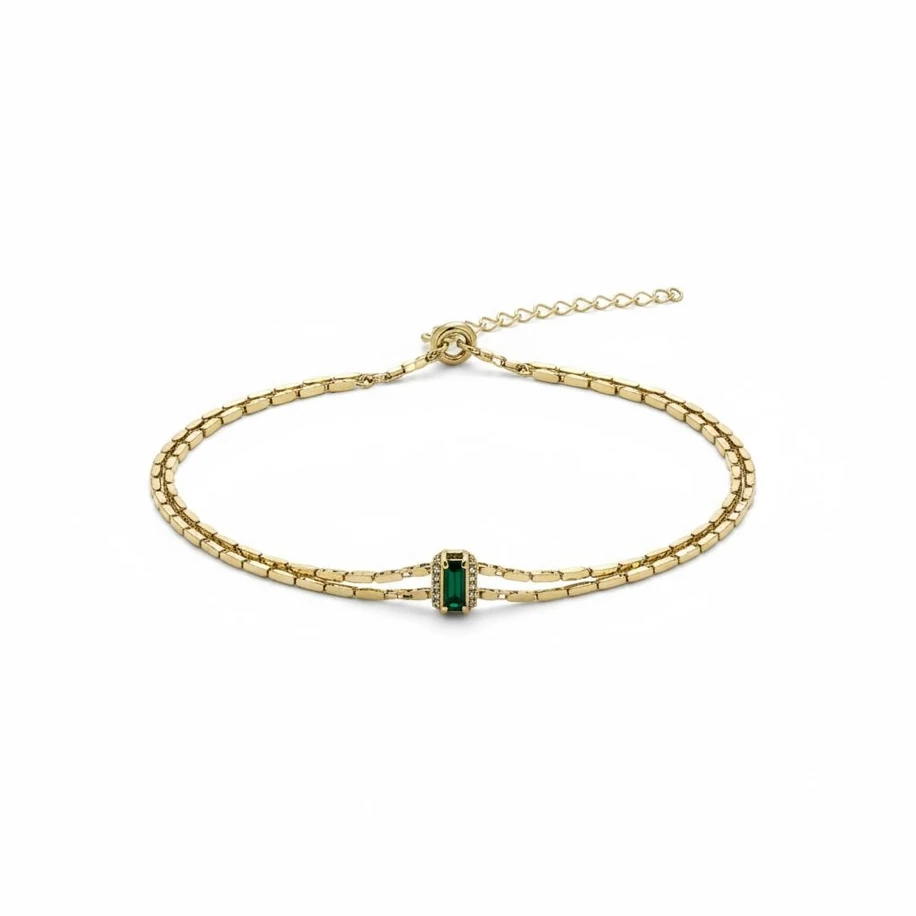 Yeşil Taş Detaylı Gold VIP Bilezik