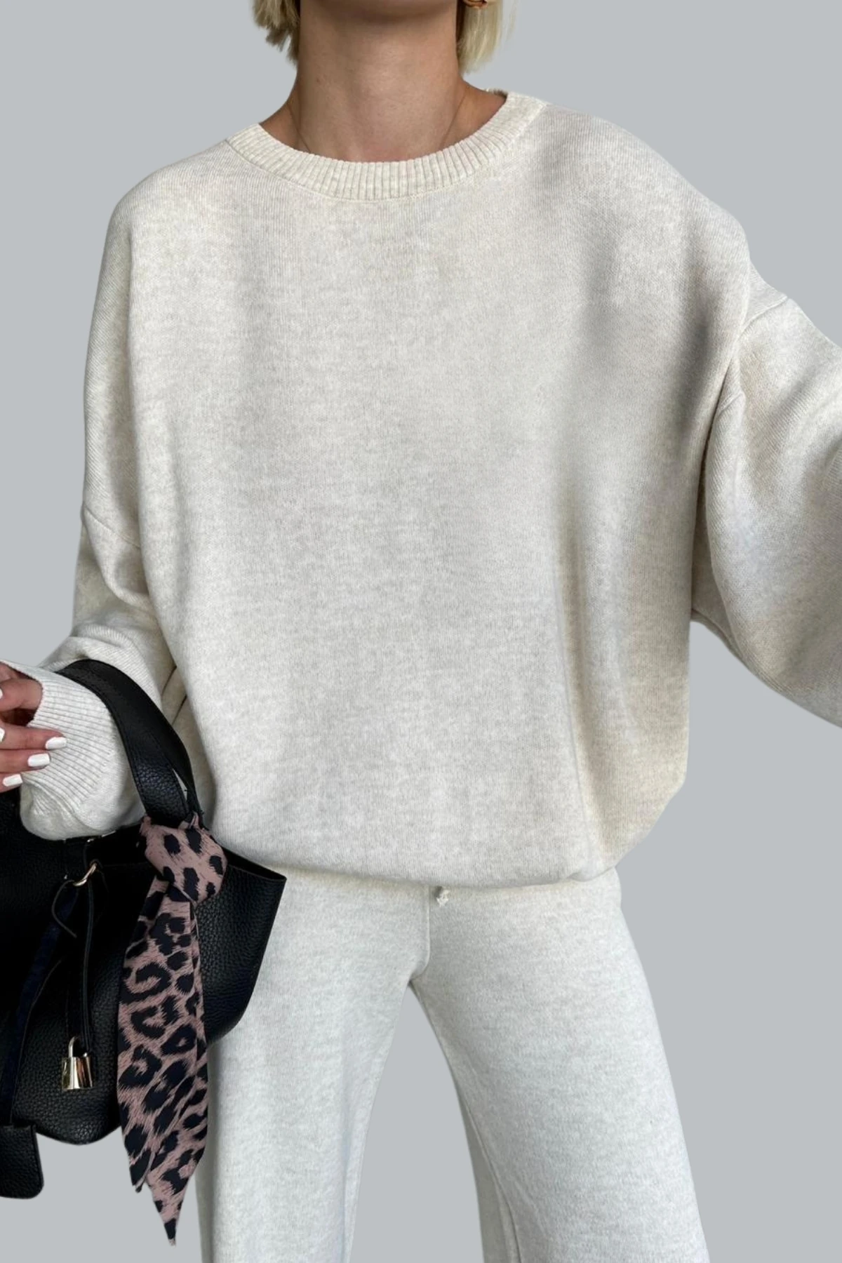 Kadın Düz Alt Üst Kazak Pantolon Basic İkili Triko Takım