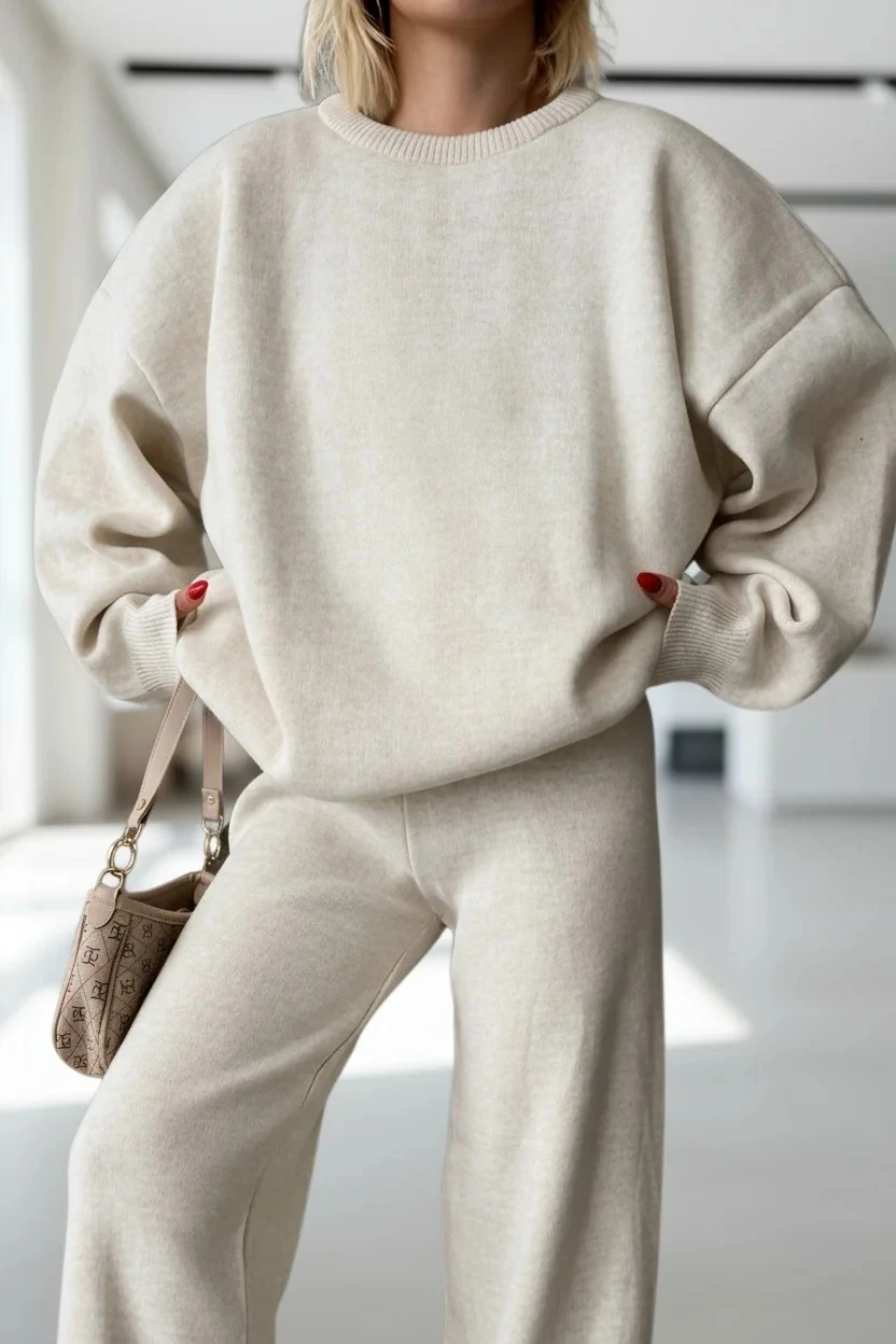 Kadın Düz Alt Üst Kazak Pantolon Basic İkili Triko Takım