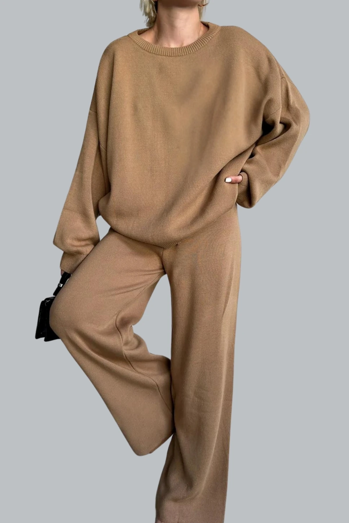 Kadın Düz Alt Üst Kazak Pantolon Basic İkili Triko Takım