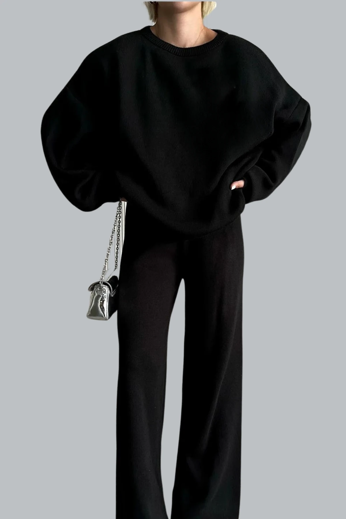 Kadın Düz Alt Üst Kazak Pantolon Basic İkili Triko Takım