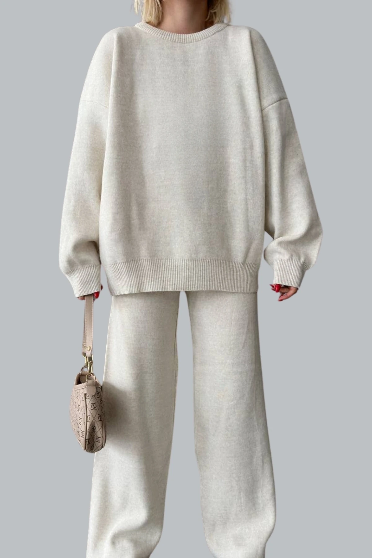 Kadın Düz Alt Üst Kazak Pantolon Basic İkili Triko Takım