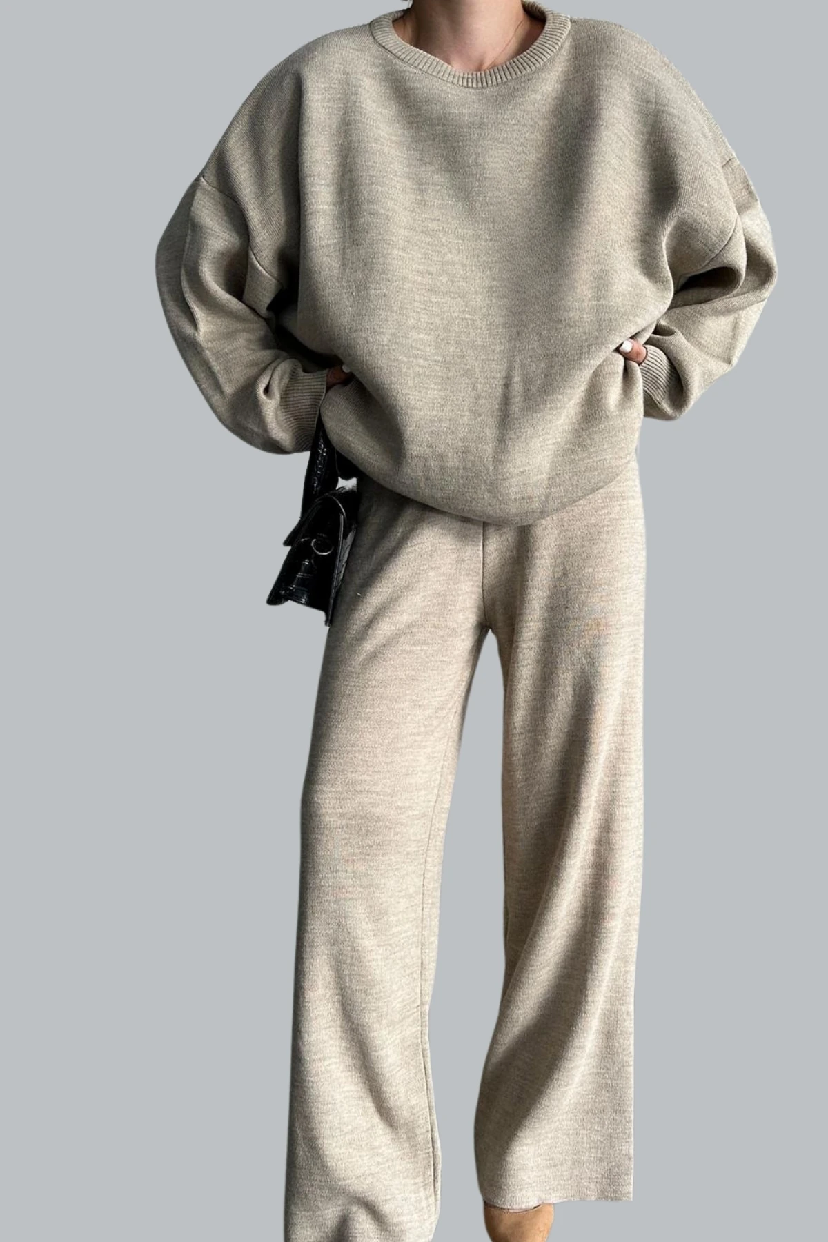 Kadın Düz Alt Üst Kazak Pantolon Basic İkili Triko Takım