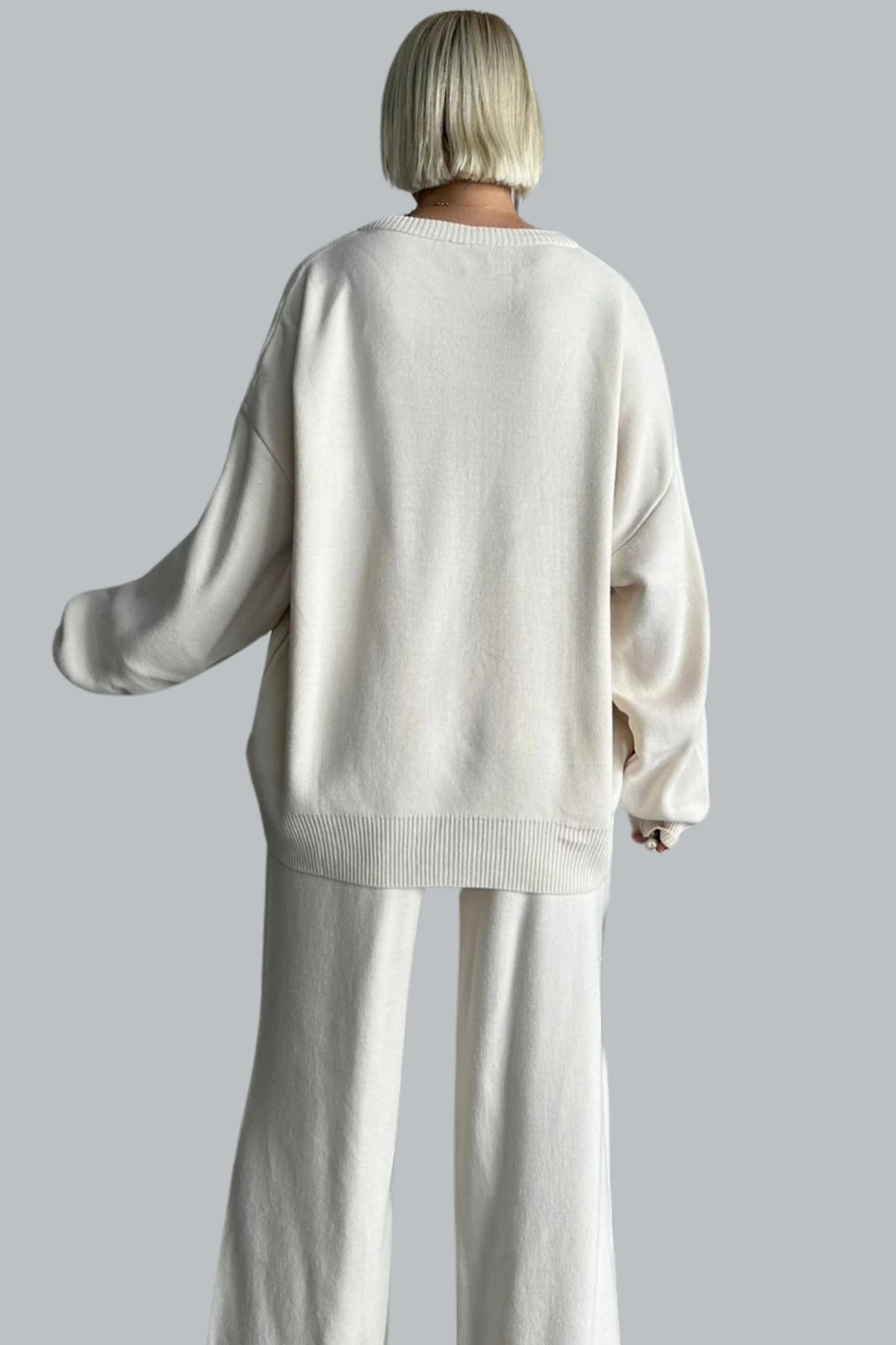 Kadın Düz Alt Üst Kazak Pantolon Basic İkili Triko Takım