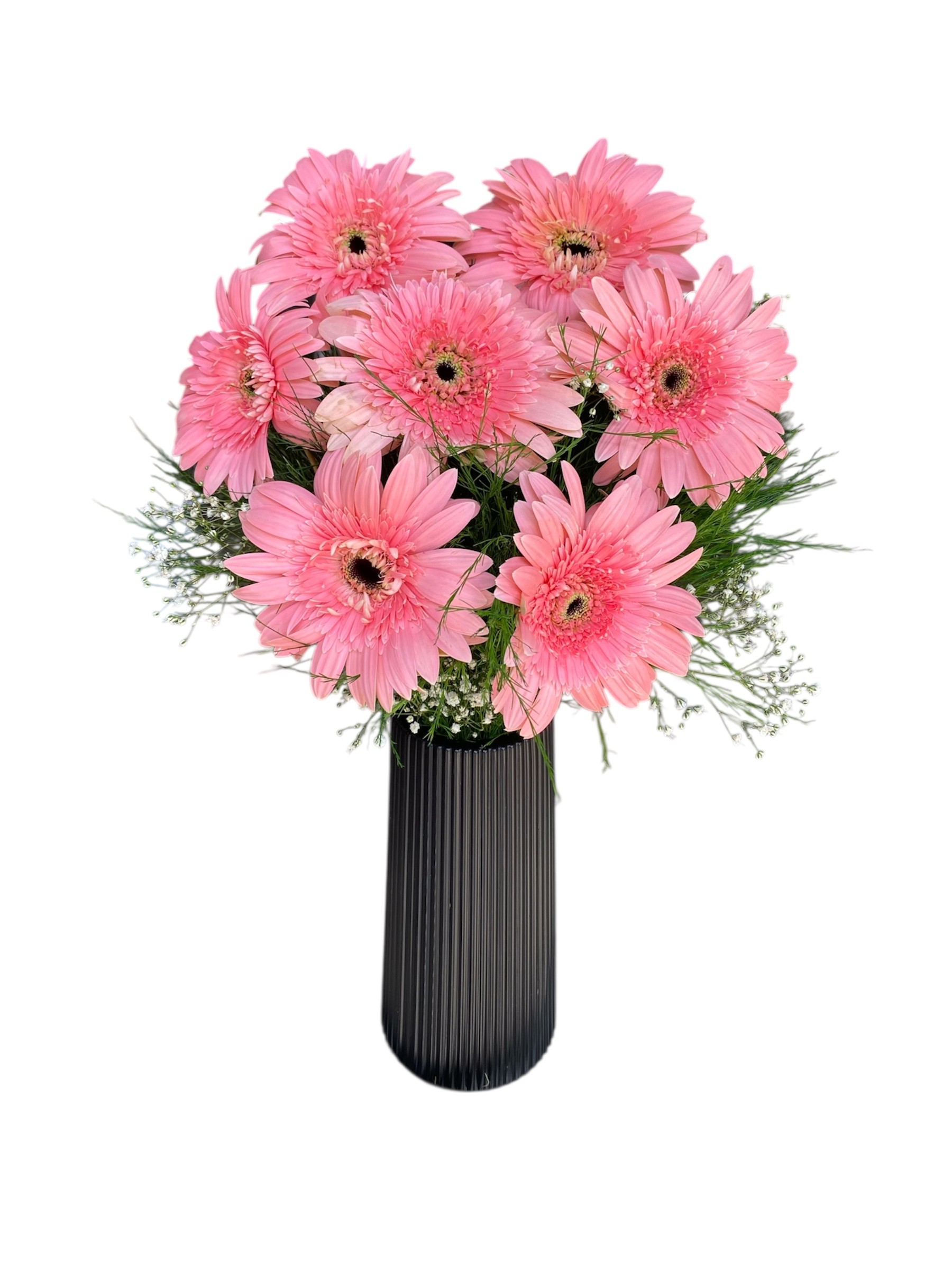 Siyah Çizgili Vazoda 7'li Pembe Gerbera 