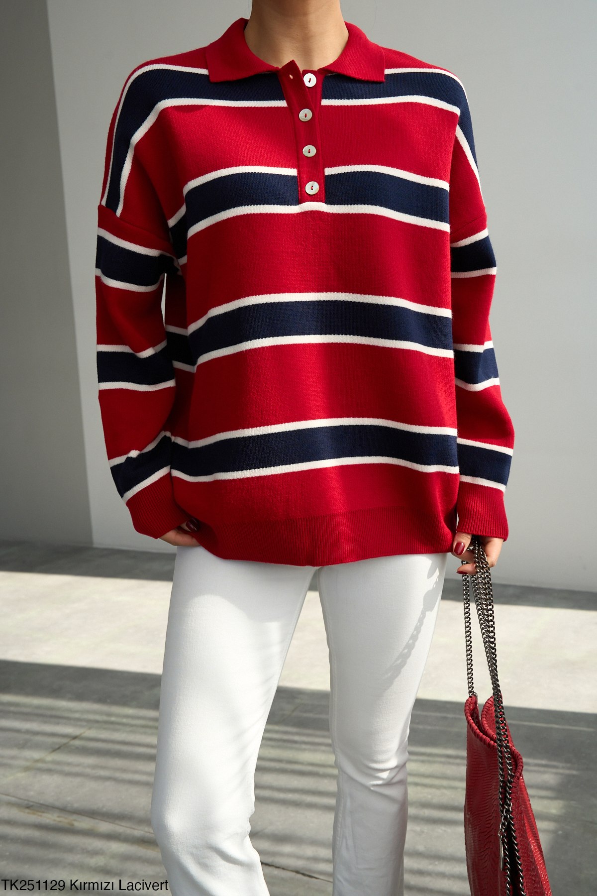 Polo Yaka Şeritli Kazak main variant image