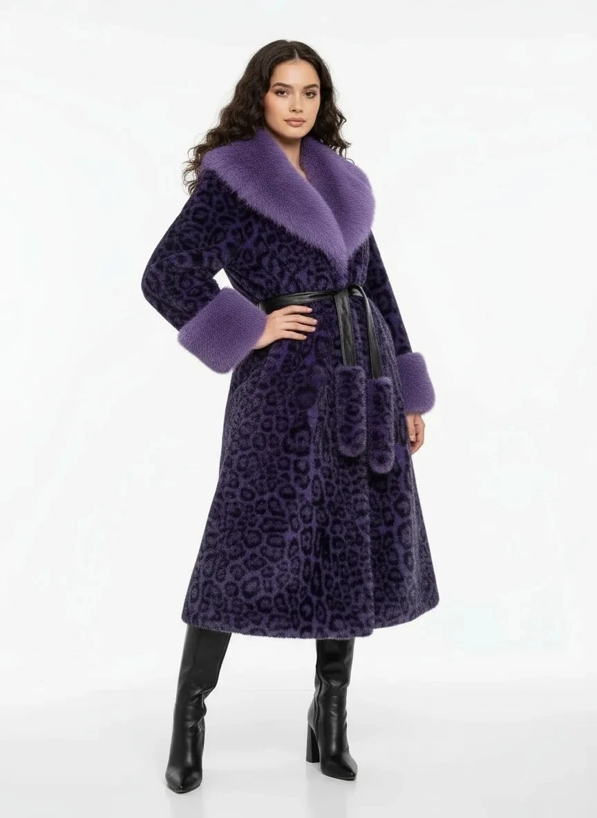 Leopar Desen Uzun Kürk