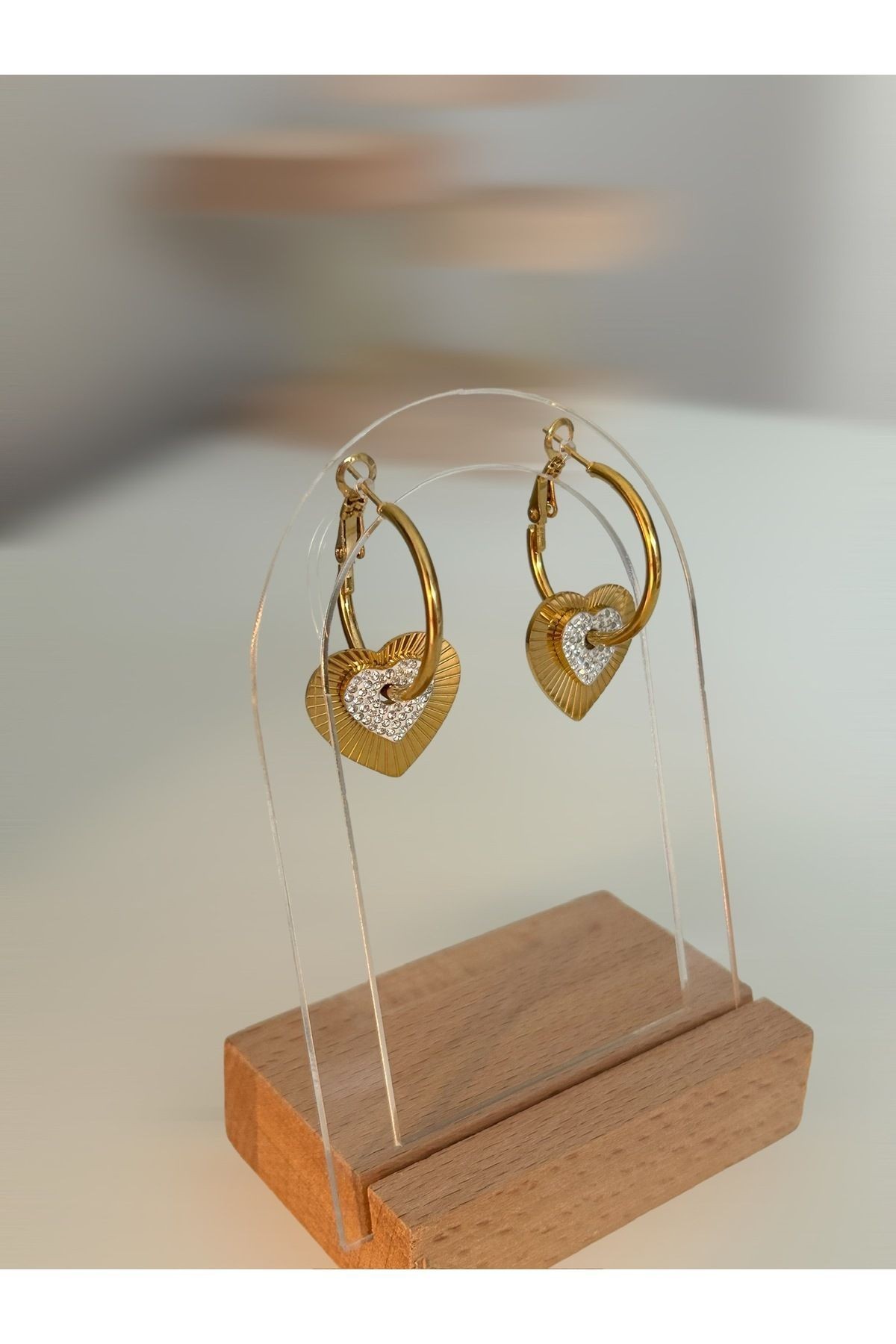 Kalpli Gold Halka Çelik Küpe