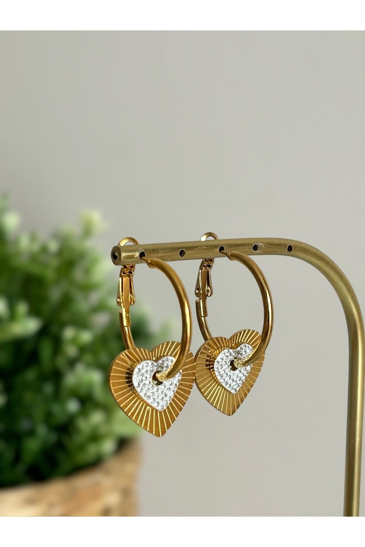 Kalpli Gold Halka Çelik Küpe