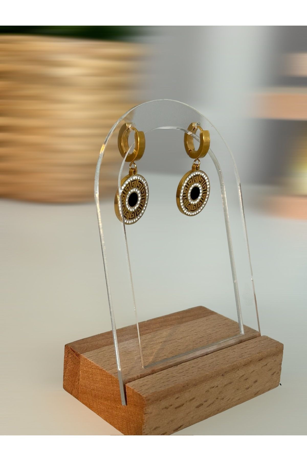 Sallantılı Gold Çelik Küpe