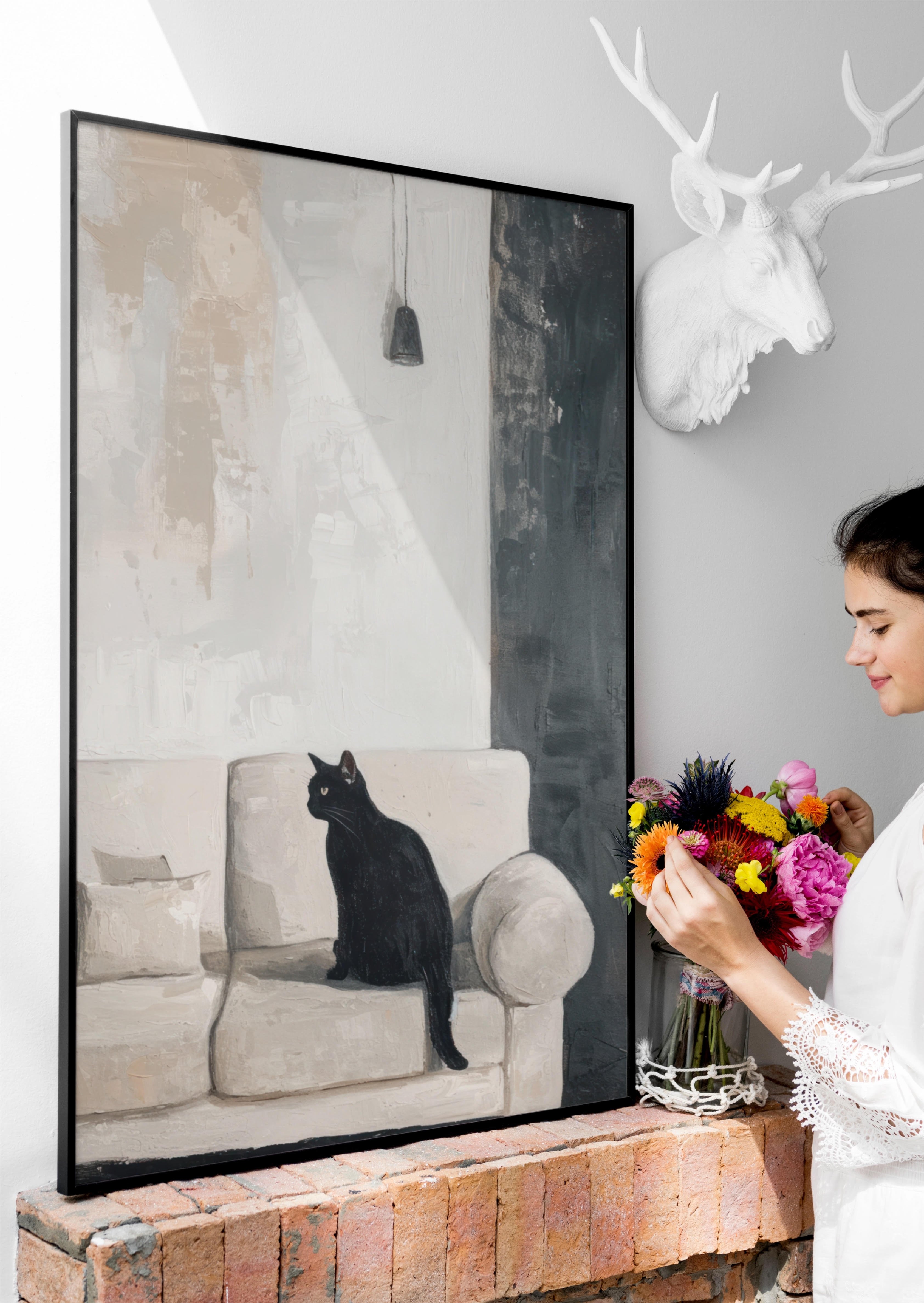 Koltukta Oturan Siyah Kedi Posteri