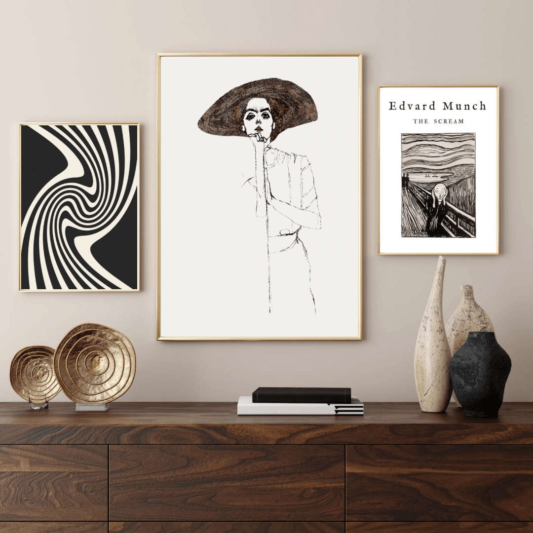 Siyah Beyaz Optik İllüzyon Posteri-Egon Schiele’nin Kadın Posteri-Edward Munch “The Scream” Posteri