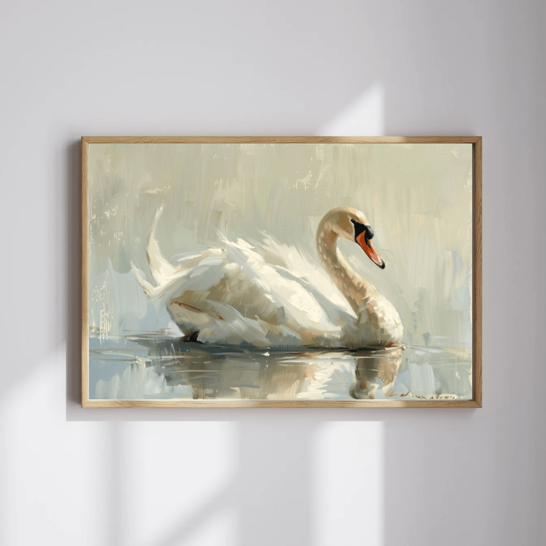 Yağlı Boya Görünümlü Kuğu Temalı Poster
