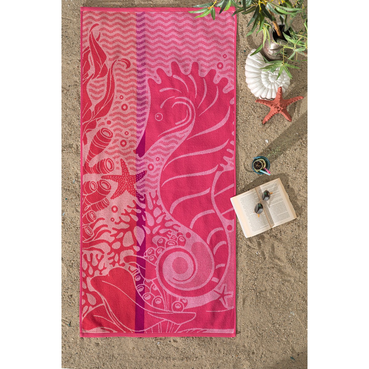 Özdilek Nice 70-150 Pink Sea Horse Plaj Havlusu