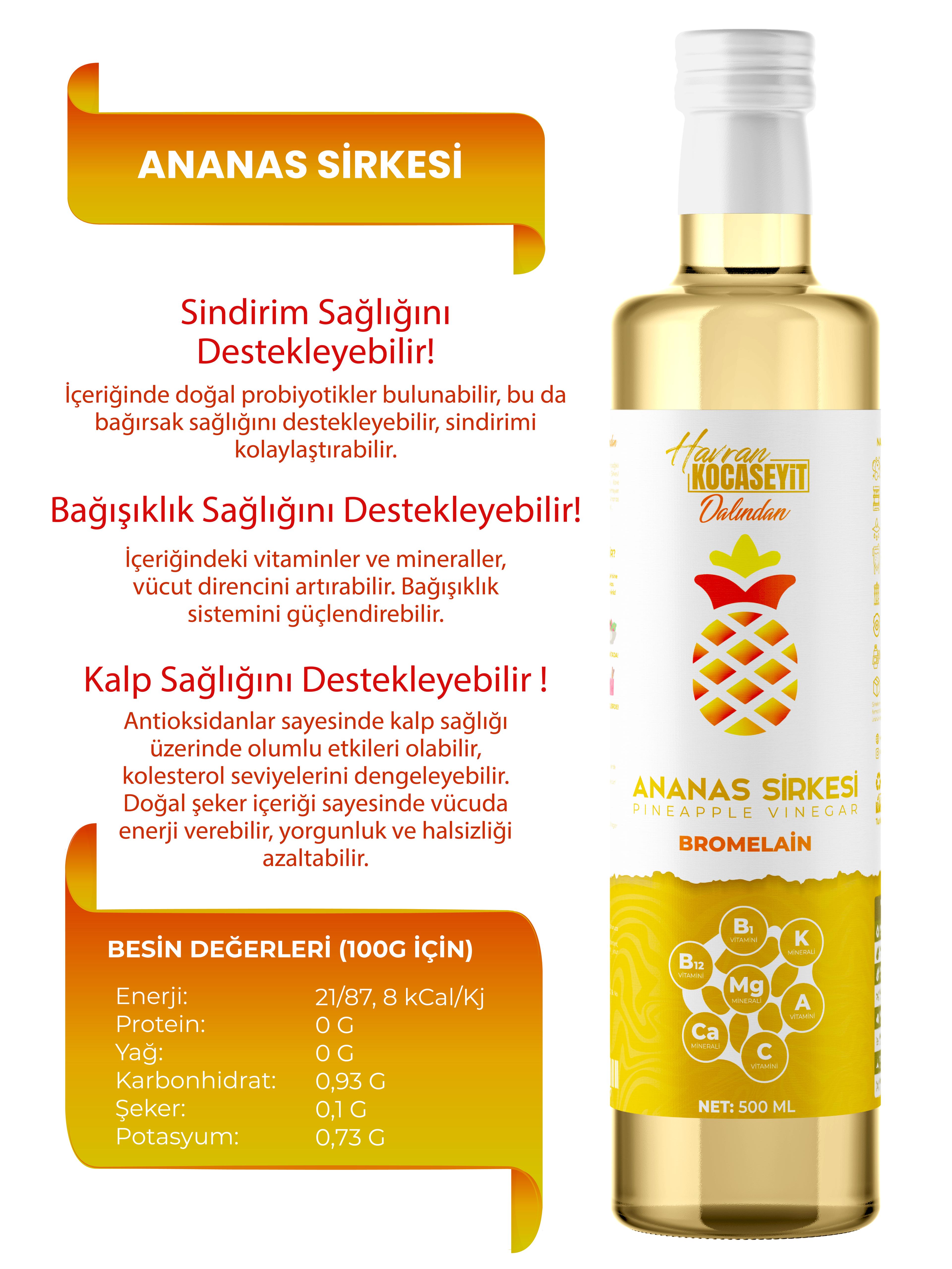  Bromelain içeren Ananas Sirkesi 500 Ml