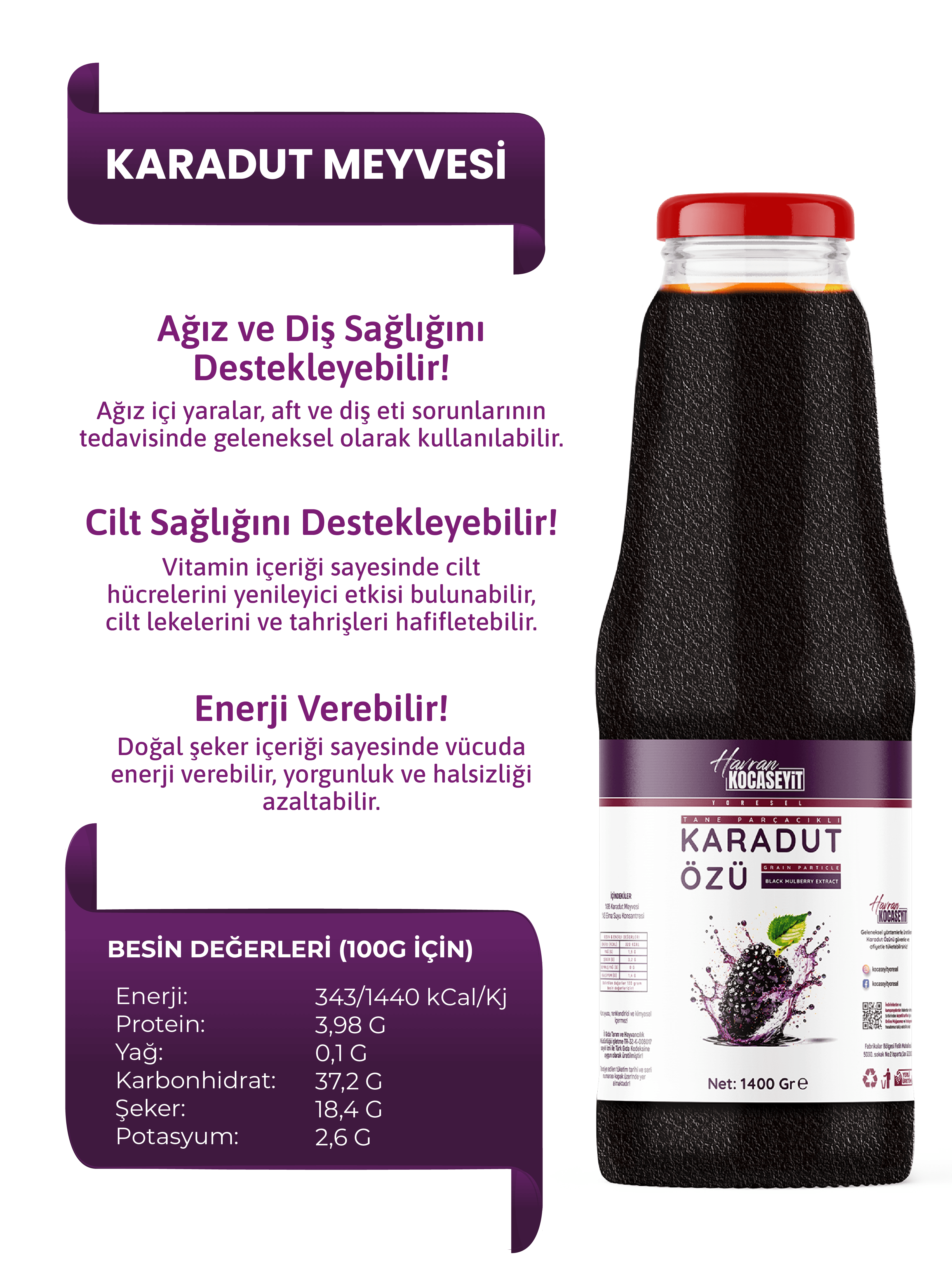 Taneli Karadut Özü 1400 Gr