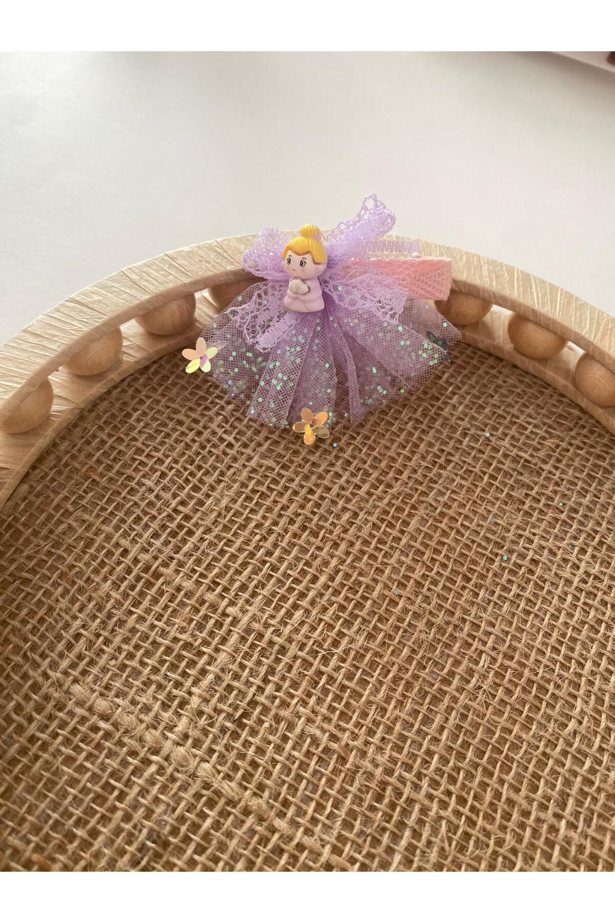 Prenses figürlü tüllü simli çiçekli kız bebek ve çocuk 2li pens toka