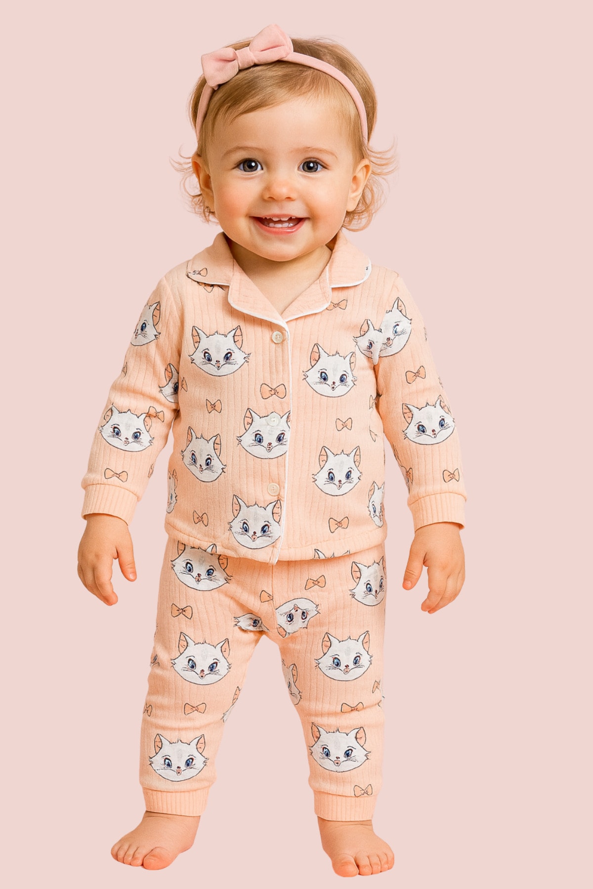 Kedi Desenli Kız Bebek Pamuklu Pijama Takımı – 6-9/18-24 ay