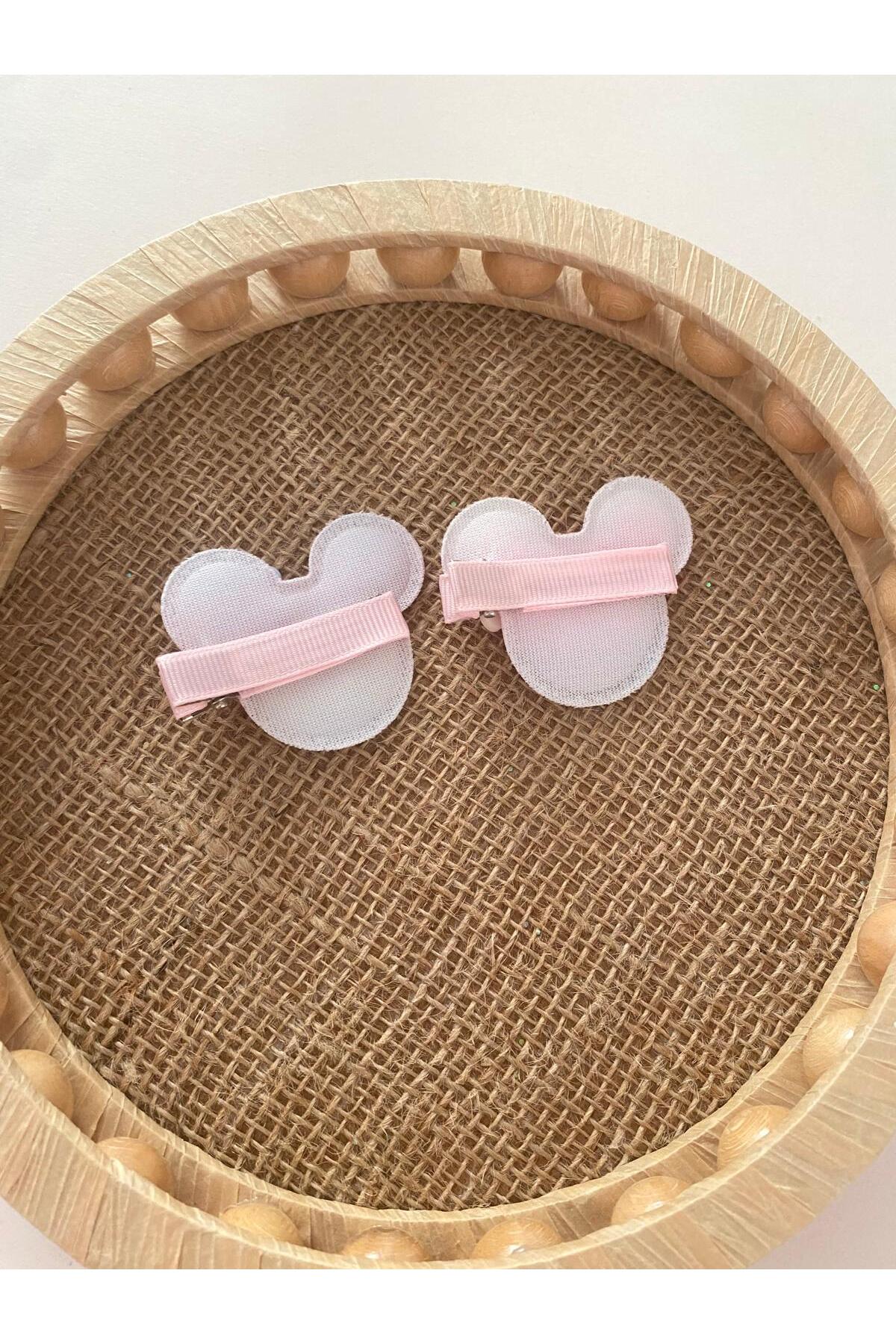 Mickey şekilli hayvan figürlü içi pullu kız bebek ve çocuk 2li pens toka