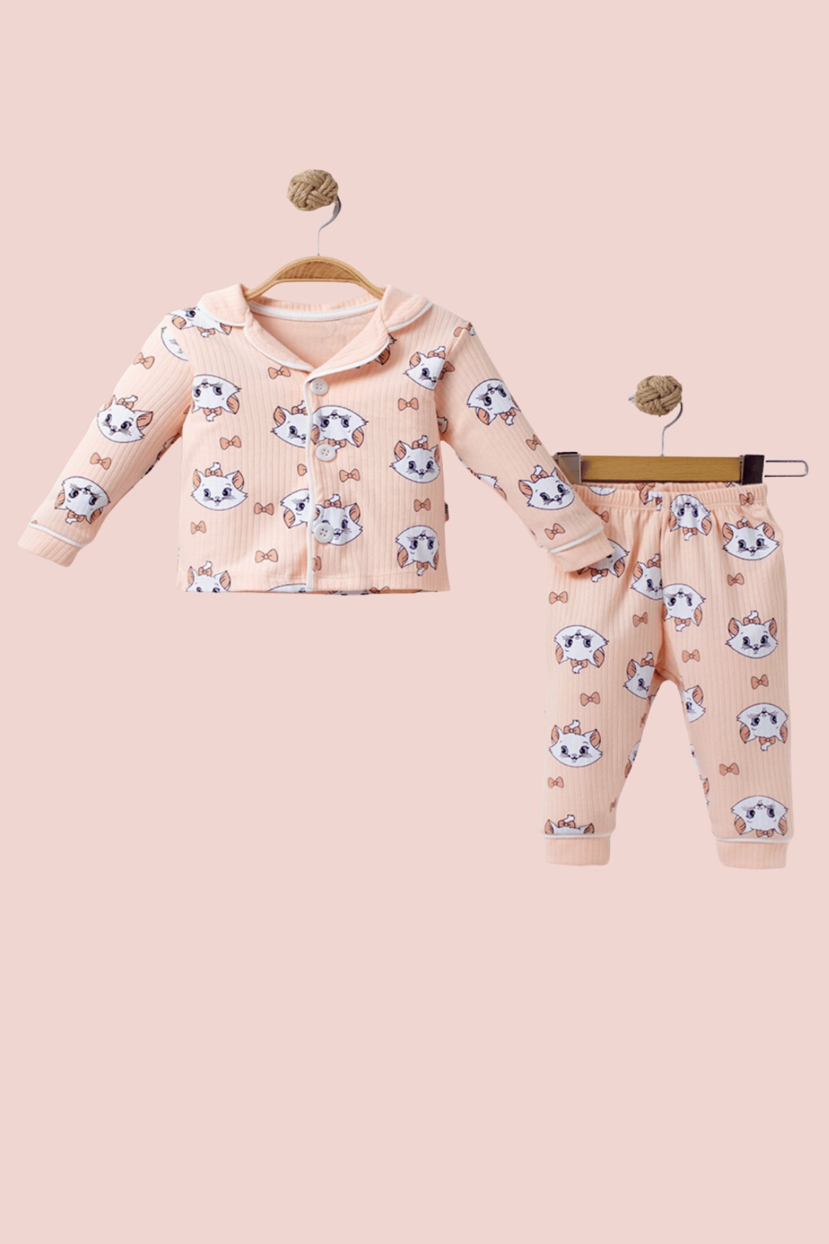 Kedi Desenli Kız Bebek Pamuklu Pijama Takımı – 6-9/18-24 ay
