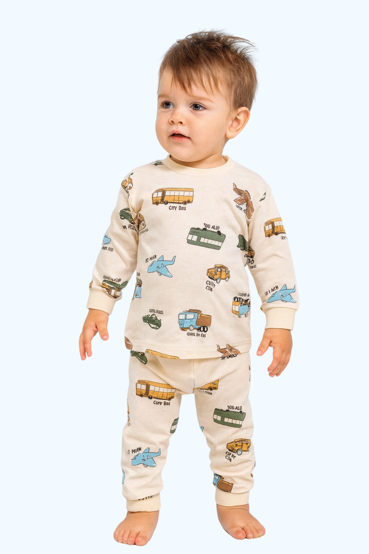 Araç Desenli Erkek Çocuk Pamuklu Pijama Takımı 1-8 yaş