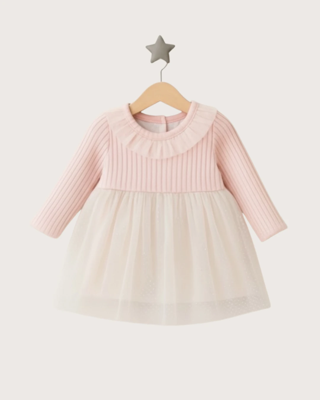 Örme Üst Puantiyeli Tül Kız Bebek Elbisesi I 6-9/9-12/12-18 ay