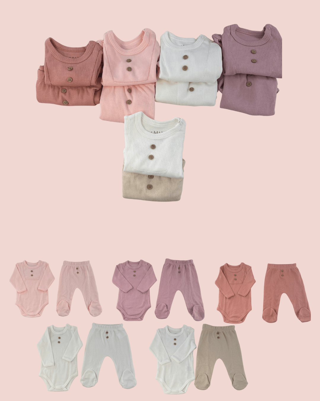 10 parça 5 pastel renkli Kız Bebek body+patikli alt (0-3/3-6 ay)