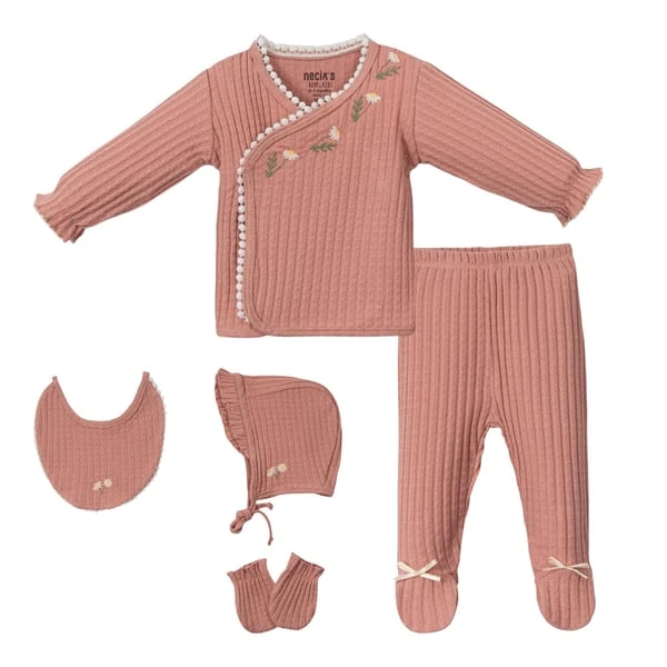 Papatya Desenli Yenidoğan Kız Bebek Hastane Çıkışı 5li set I 0-3 ay