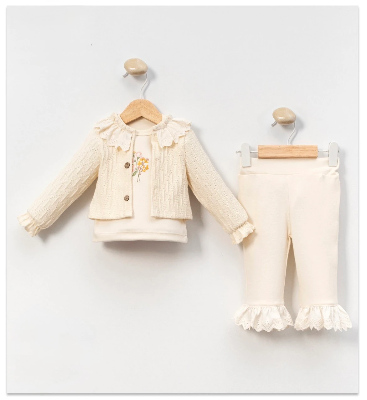 3lü Kız bebek Hırkalı ispanyol paça pantalonlu takım 3-6/12-18 ay
