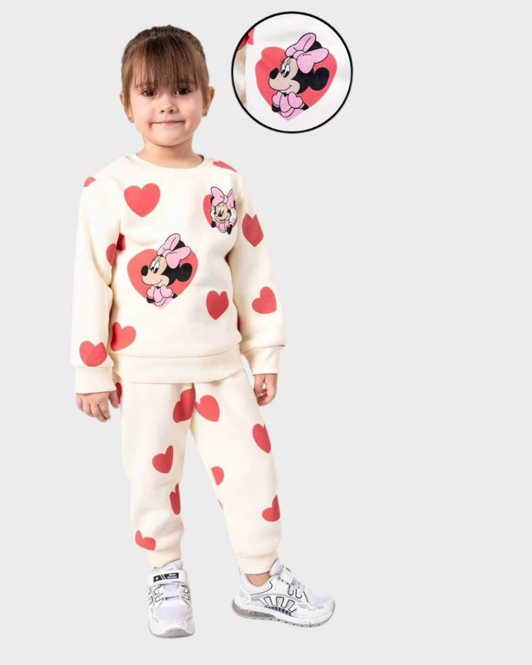 Minnie Mouse Baskılı Kalpli Kız Bebek Eşofman Takımı I 9-12-18-24 ay