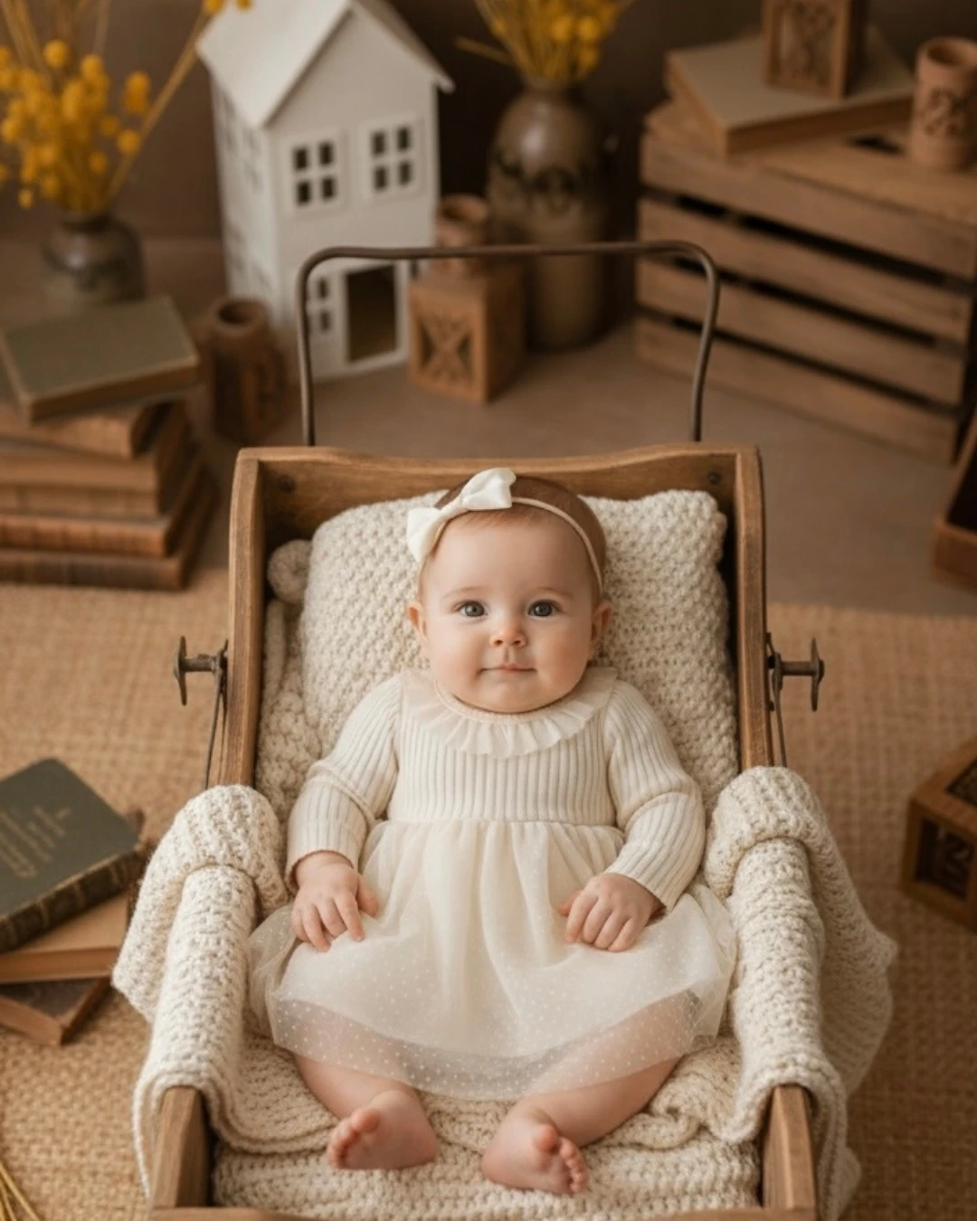Örme Üst Puantiyeli Tül Kız Bebek Elbisesi I 6-9/9-12/12-18 ay