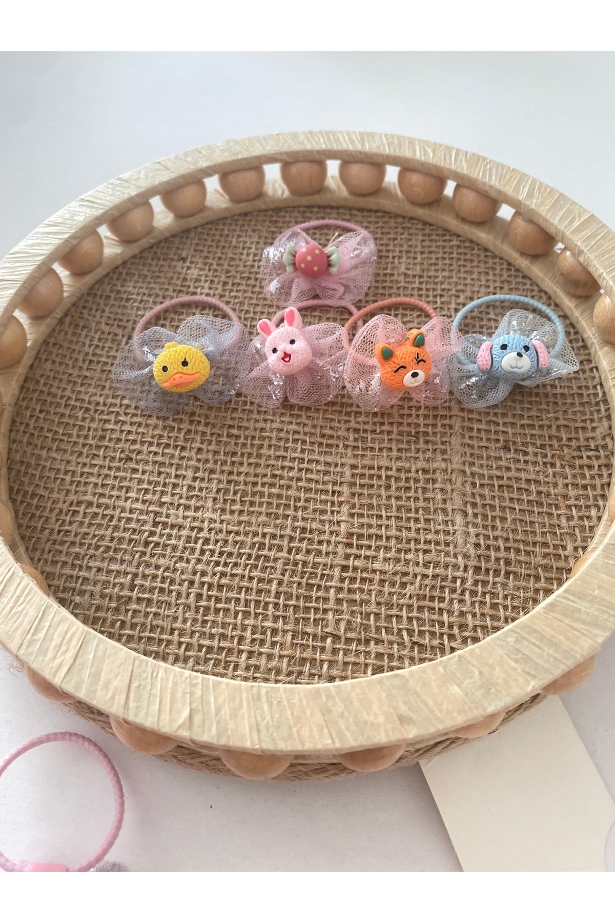 Hayvan figürlü tüllü fiyonklu kız bebek ve çocuk lastik toka