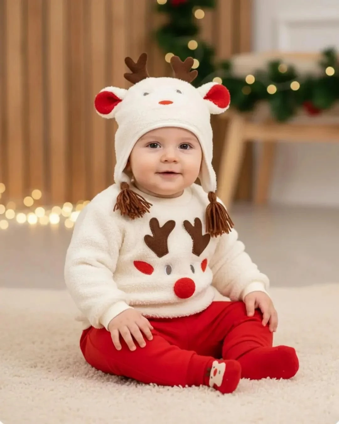 Welsoft Geyik Temalı 4lü Erkek Bebek Kışlık Kombin Takım I 6-9/9-12/12-18/18-24