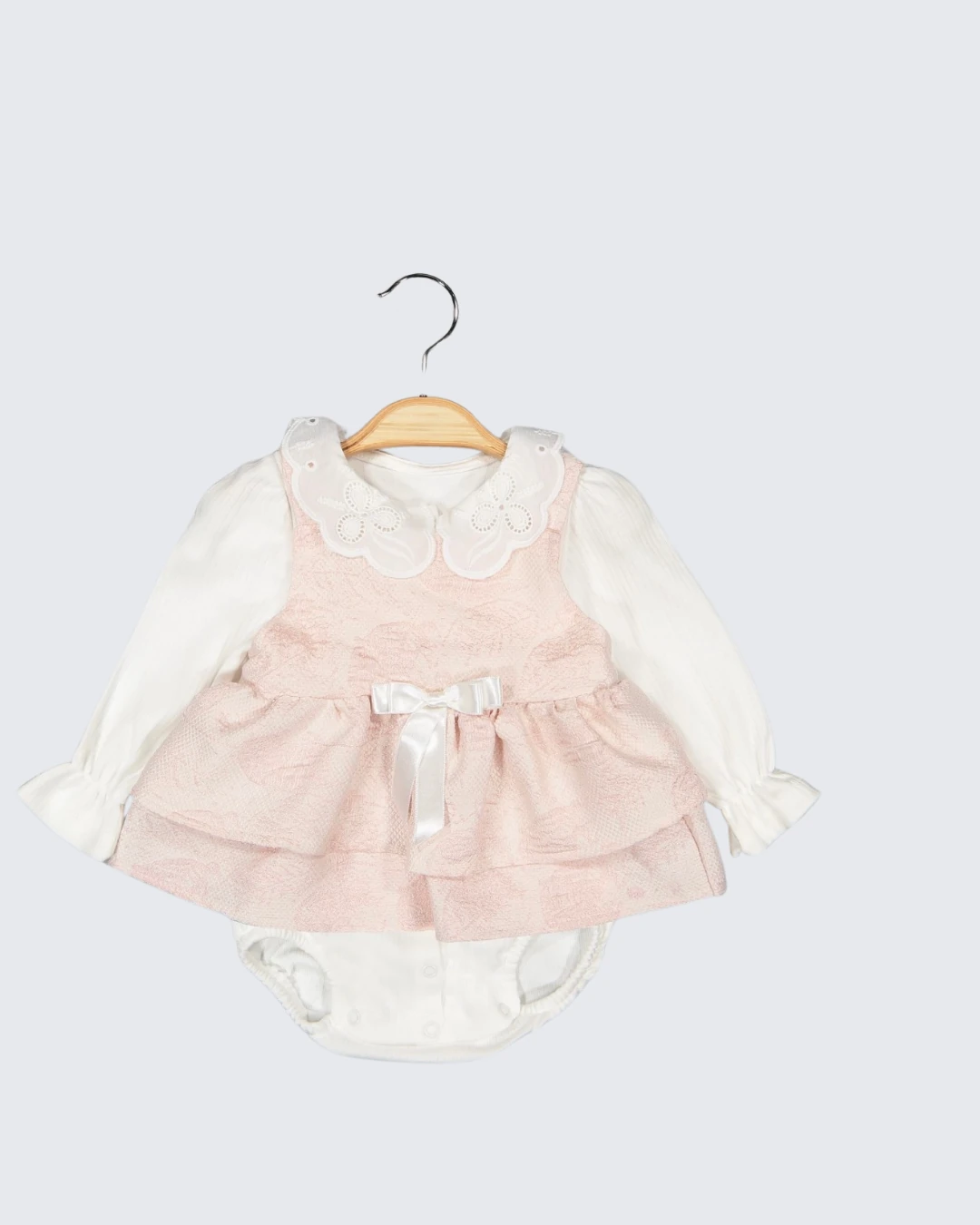 Güpür Yakalı İç Badili Kız Bebek Elbisesi I 3-6-9-12 ay