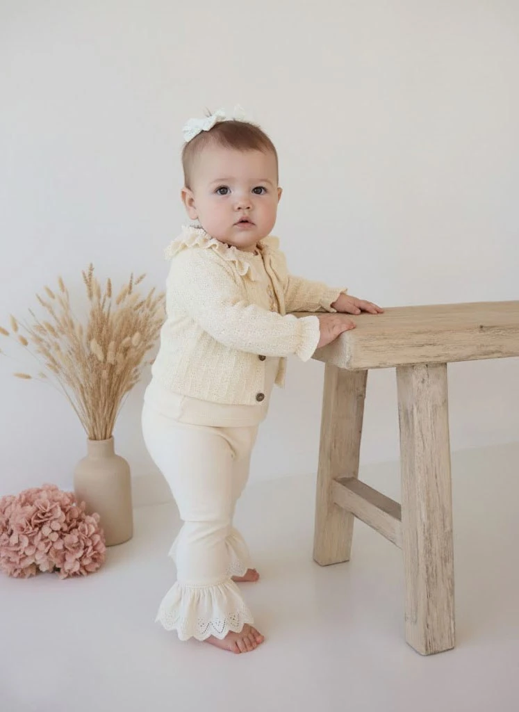 3lü Kız bebek Hırkalı ispanyol paça pantalonlu takım 3-6/12-18 ay