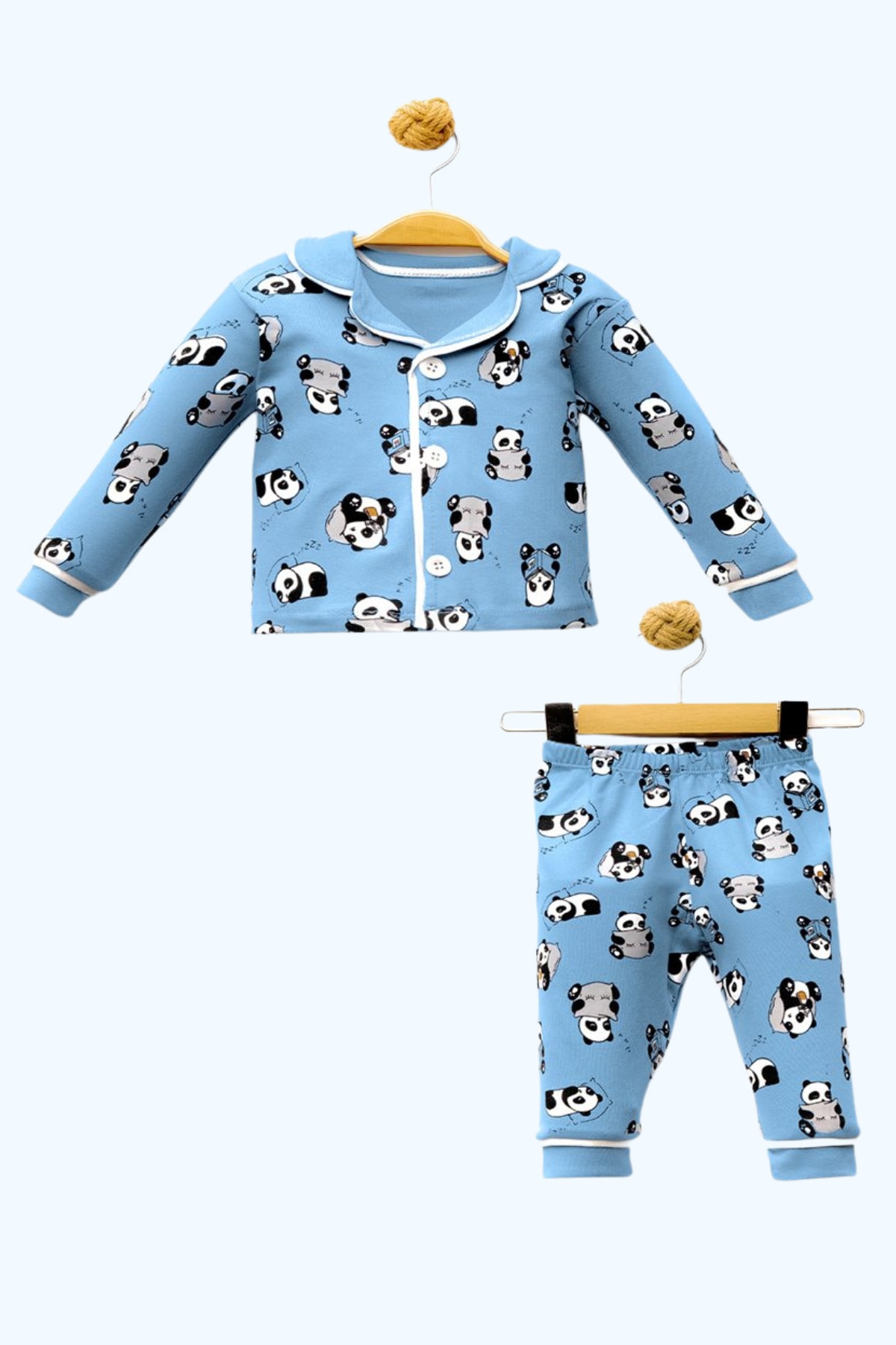 Panda Desenli Erkek Bebek Pamuklu Pijama Takımı – 6-9/18-24 ay
