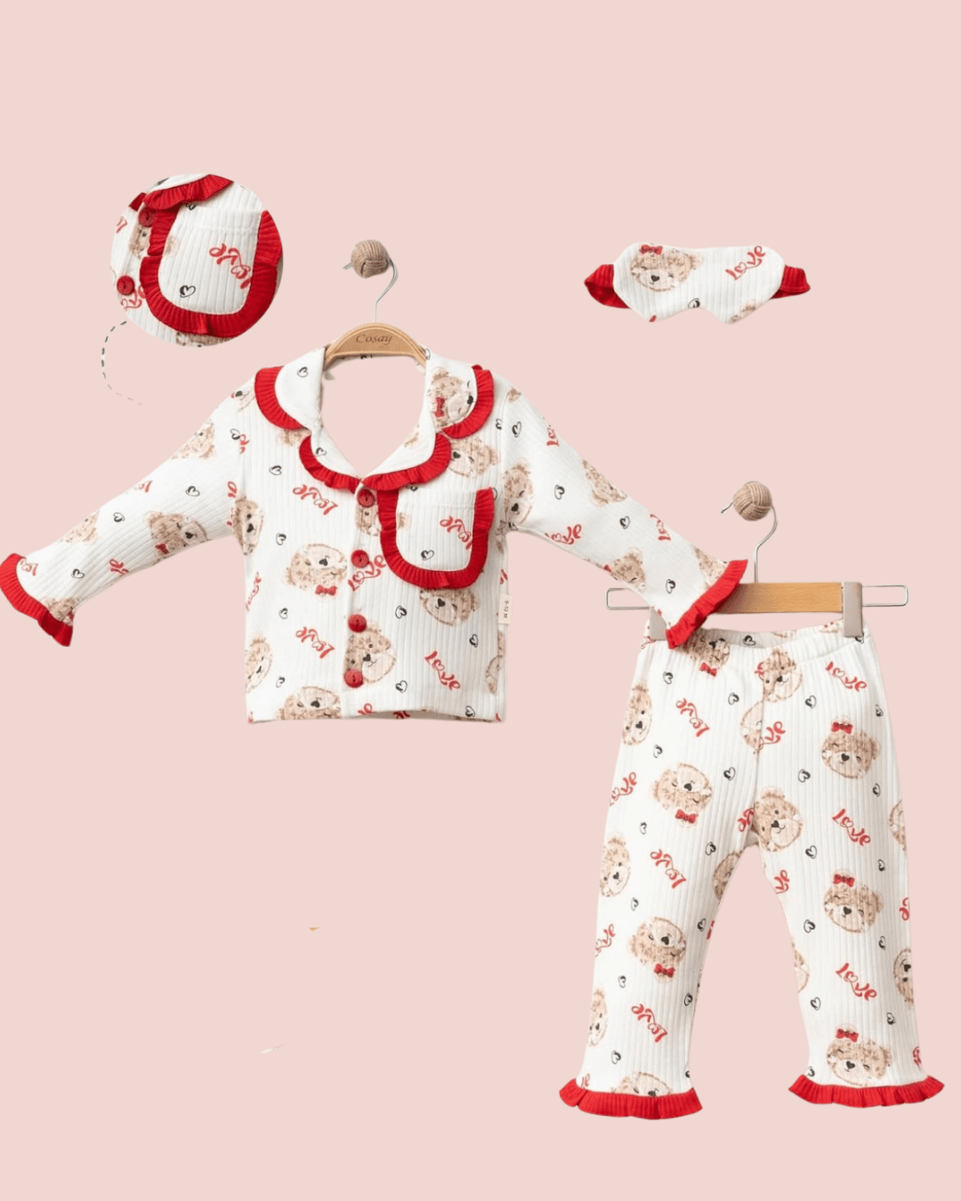 Kalpli saç bandlı kız bebek pijama takımı 