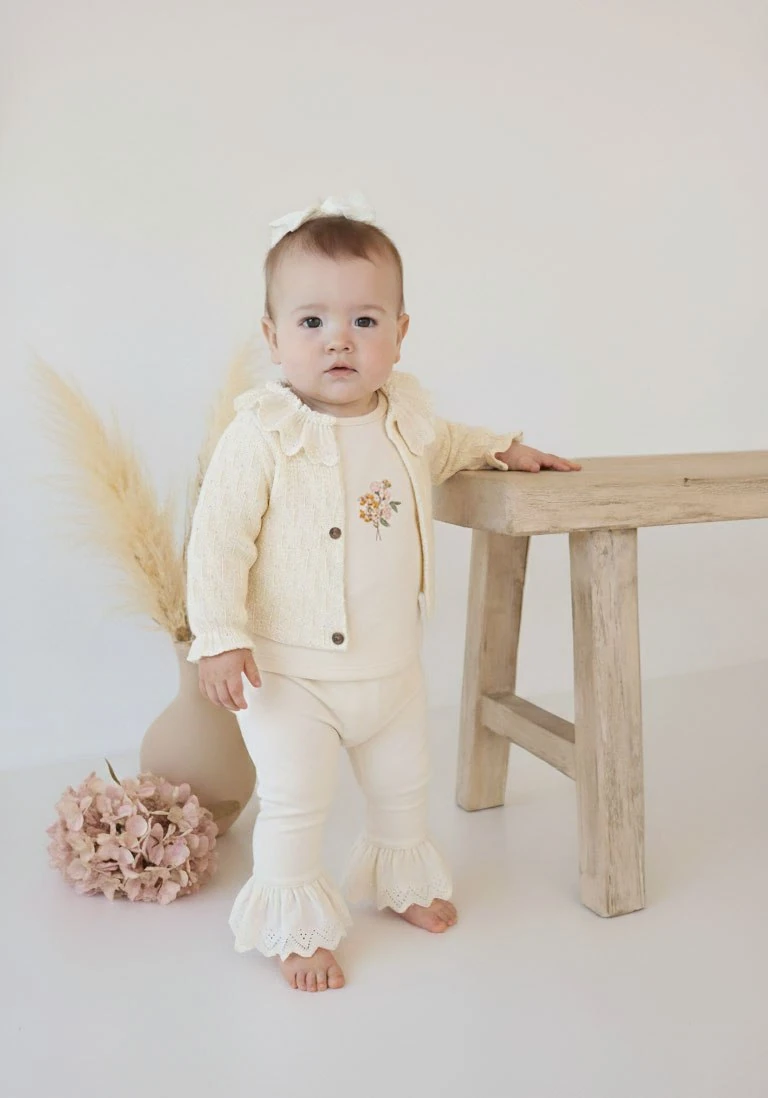 3lü Kız bebek Hırkalı ispanyol paça pantalonlu takım 3-6/12-18 ay