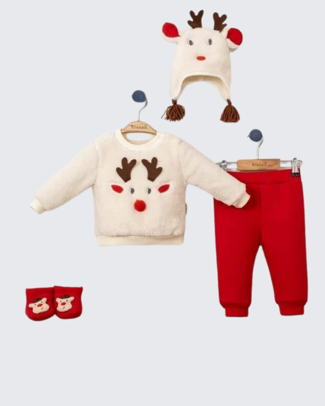 Welsoft Geyik Temalı 4lü Erkek Bebek Kışlık Kombin Takım I 6-9/9-12/12-18/18-24